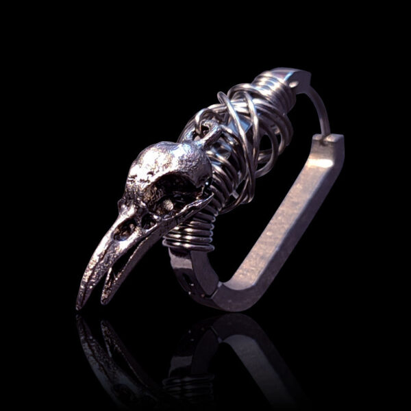 Iron Raven Hypoallergic Stainless Steel Hoop Punk Rock Metal Pirate Style Earring Crow Skull