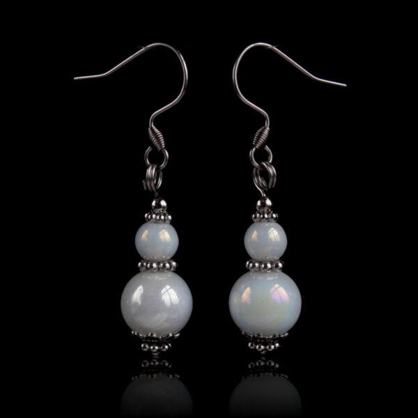 White AB Porcelain Imitation Earring Glass Beads Hypoallergic Stainless Steel Hooks