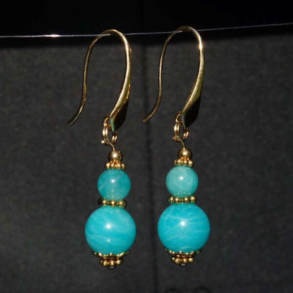 Russian Amazonite Earrings Semi-Precious Stone Beads Real 18k Gold Plated 925 Sterling Silver Hooks