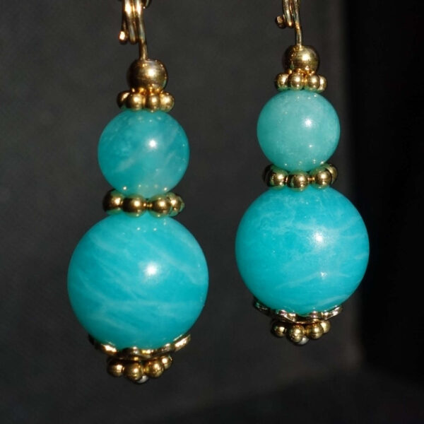 Russian Amazonite Earrings Semi-Precious Stone Beads Real 18k Gold Plated 925 Sterling Silver Hooks