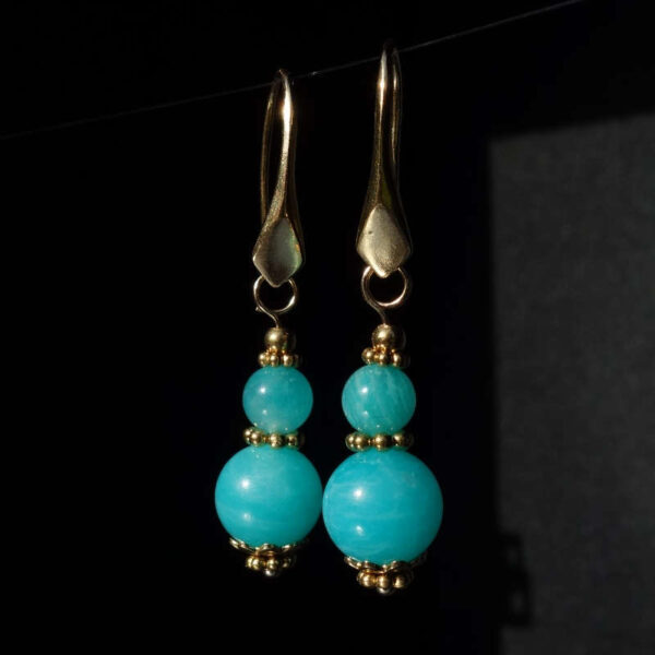 Russian Amazonite Earrings Semi-Precious Stone Beads Real 18k Gold Plated 925 Sterling Silver Hooks