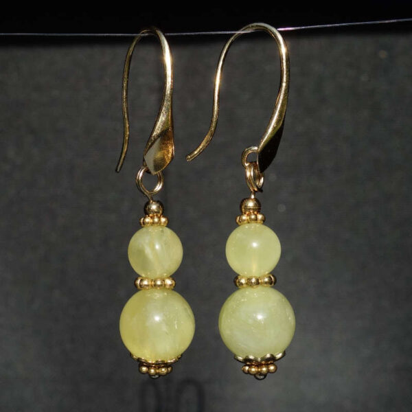 Australian Golden Prehnite Earrings Semi-Precious Stone Beads Real 18k Gold Plated 925 Sterling Silver Hooks