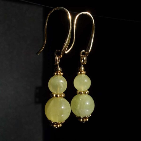 Australian Golden Prehnite Earrings Semi-Precious Stone Beads Real 18k Gold Plated 925 Sterling Silver Hooks