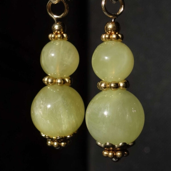 Australian Golden Prehnite Earrings Semi-Precious Stone Beads Real 18k Gold Plated 925 Sterling Silver Hooks