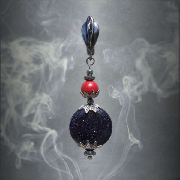 Vermilion Cosmos Earring Manmade Gemstones High Content Vermilion Cinnabar Cosmic Blue Goldstone Sandstone Glass Hematine Magnetic Hematite Hypoallergic English Lock Hook