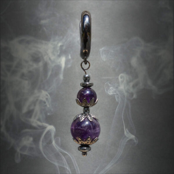 Amethyst Earring Semi-Precious Stone Beads Hematine Magnetic Hematite Hypoallergic English Lock Hook