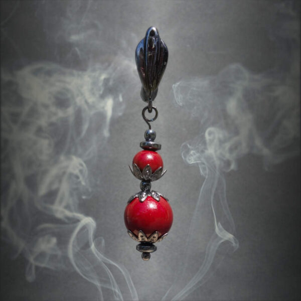 Vermilion Cinnabar Earring Semi-Precious Stone Beads Hematine Magnetic Hematite Hypoallergic English Lock Hook