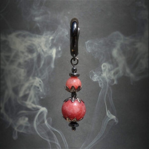 Rhodochrosite Earring Semi-Precious Stone Beads Hematine Magnetic Hematite Hypoallergic English Lock Hook