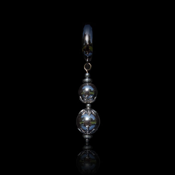 Midnight Silver Hematine Earring Semi-Precious Stone Ceramic Magnetic Hematite Hypoallergic English Lock Hook