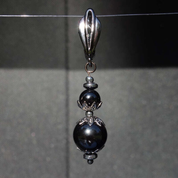 Black Onyx Beaded Single Drop Hypoallergic English Lock Hook Earring Pirate Punk Style