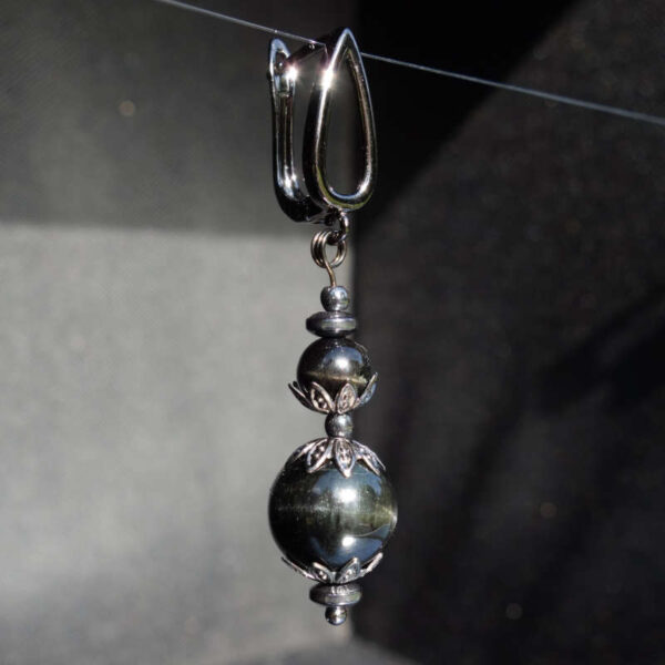 Black Star Diopside Earring Semi-Precious Stone Beads Hematine Magnetic Hematite Hypoallergic English Lock Hook