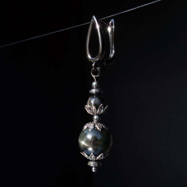 Black Star Diopside Earring Semi-Precious Stone Beads Hematine Magnetic Hematite Hypoallergic English Lock Hook