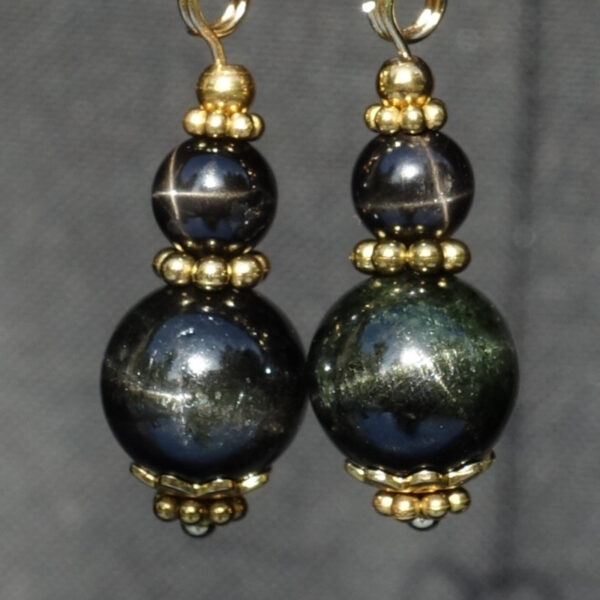 Black Star Diopside Earrings Semi-Precious Stone Beads Real 18k Gold Plated 925 Sterling Silver Hooks