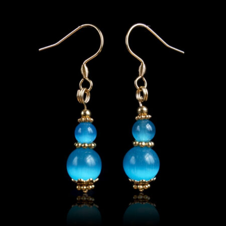 Blue Cat's Eye Glass Earrings