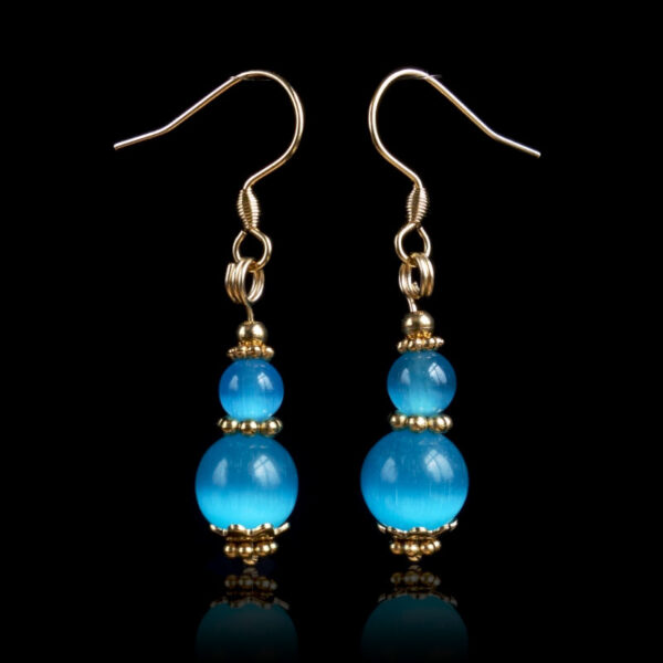 Blue Chatoyant Cat's Eye Effect Glass Earrings with Hypoallergic Stainless Steel Hooks