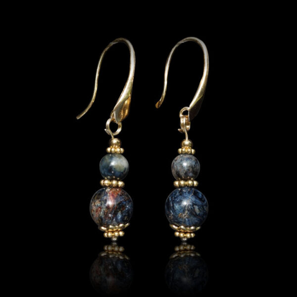 Blue Namibia Tempest Pietersite Eagle's Eye Earring Semi-Precious Stone Beads Real 18k Gold Plated 925 Sterling Silver Hooks