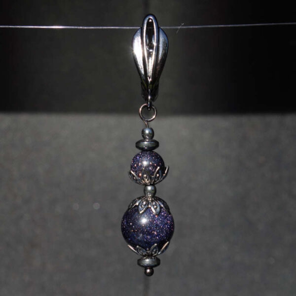 Blue Sandstone Goldstone Glass Cosmic Beaded Single Drop Hypoallergic English Lock Hook Earring Pirate Punk Style