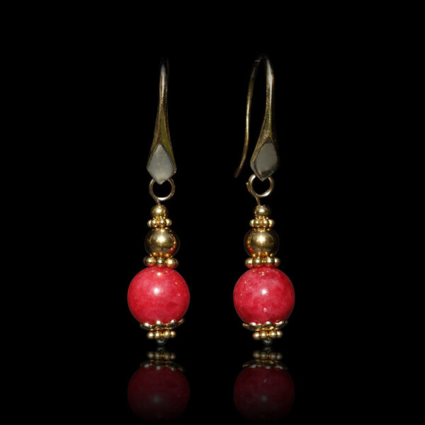 Vivid Rhodonite Earrings Semi-Precious Stone Beads Real 18k Gold Plated 925 Sterling Silver Hooks