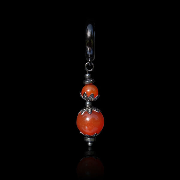 Carnelian Earring Red Agate Semi-Precious Stone Round Beads Hypoallergic English Lock Hook