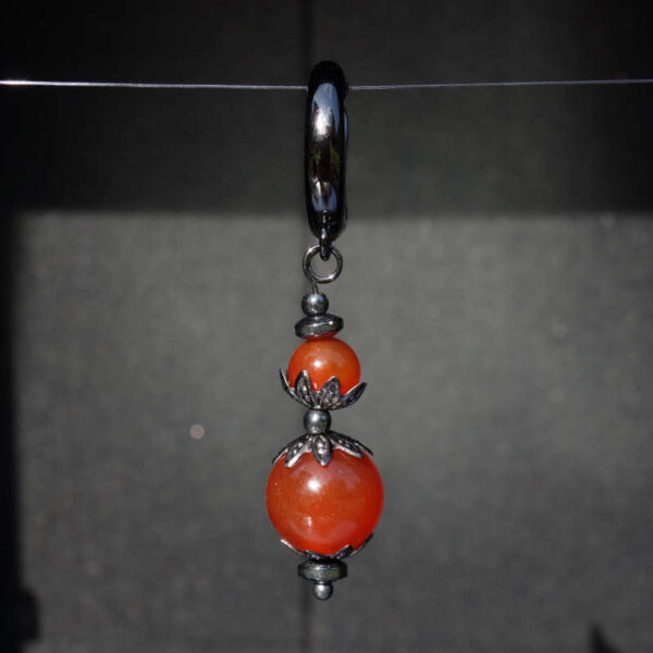 Carnelian Earring Red Agate Semi-Precious Stone Round Beads Hypoallergic English Lock Hook