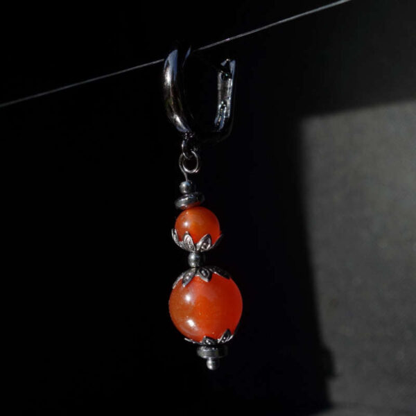 Carnelian Red Agate Earring Semi-Precious Stone Round Beads Hypoallergic English Lock Hooks