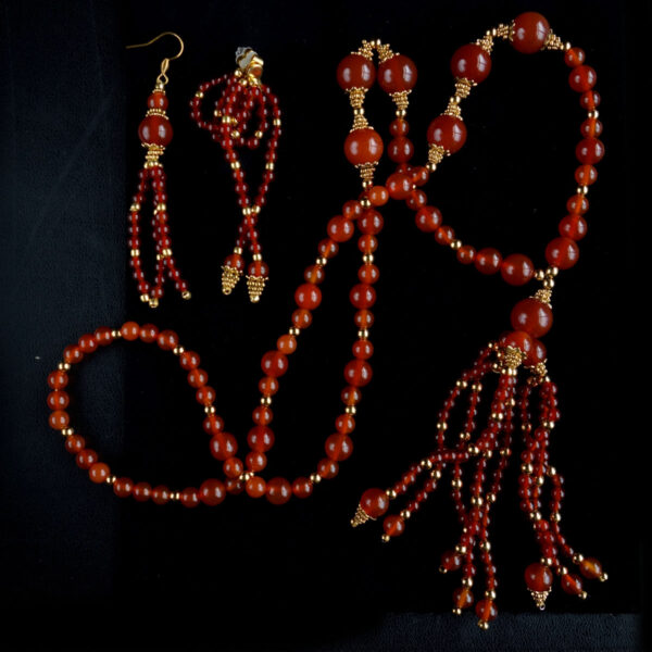 Carnelian-Red-Agate-Beadwork-Necklace-Earrings-Set-Semi-Precious-Stone-Beads-Hypoallergic-Stainless-Steel-08864-1L