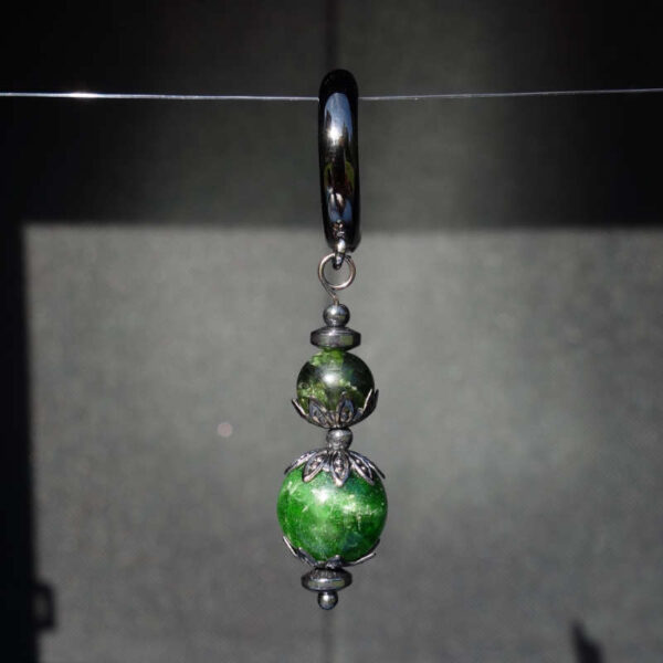 Chrome Diopside Earring Semi-Precious Stone Round Beads Hypoallergic English Lock Hooks