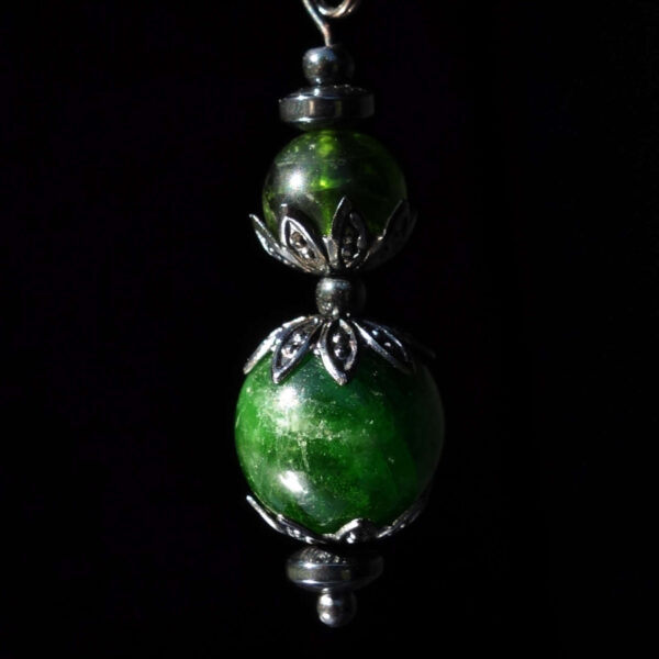 Chrome Diopside Earring Semi-Precious Stone Round Beads Hypoallergic English Lock Hooks