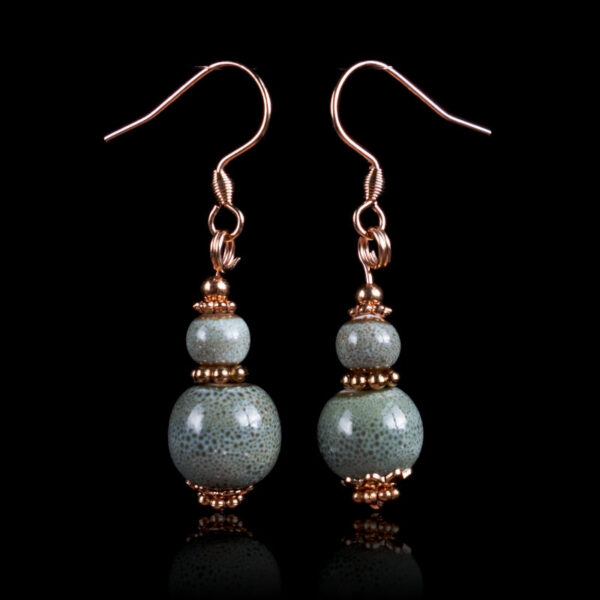 Green Glazed Ceramic Earring Ceramic Beads Hypoallergic Stainless Steel Hooks