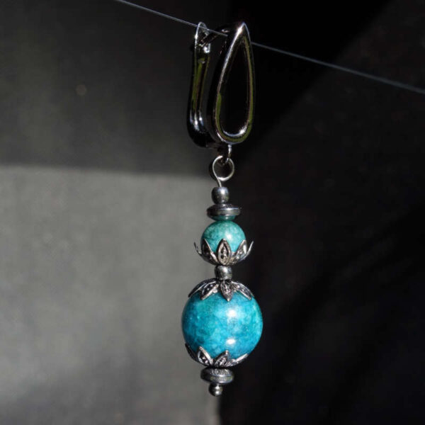 Sea Green Apatite Blue Chalcedony Earring Semi-Precious Stone Dyed Round Beads Hypoallergic English Lock Hook