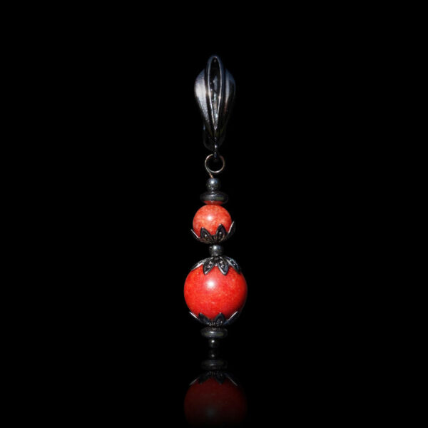 Coral Red Chalcedony Quartz Earring Semi-Precious Stone Dyed Round Beads Hypoallergic English Lock Hooks