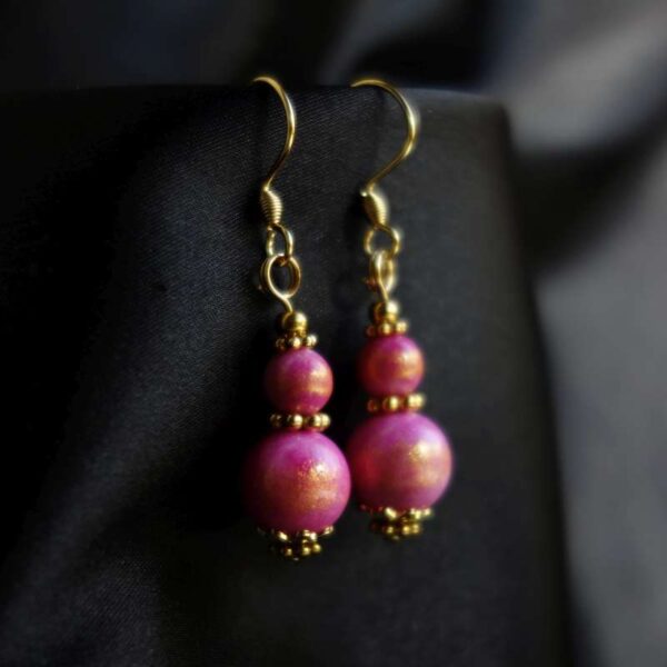 Fuchsia Golden Breath Earrings Lapis Lazuli Imitation Artstone Hypoallergic Stainless Steel Hooks