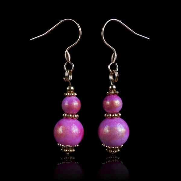 Fuchsia Golden Breath Earrings Lapis Lazuli Imitation Artstone Hypoallergic Stainless Steel Hooks