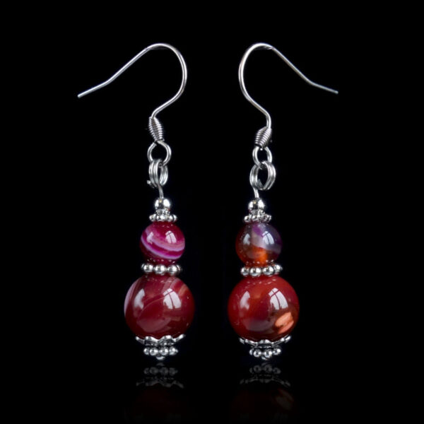 Fuchsia Red Dyed Agate Earrings Semi-Precious Stone Hypoallergic Stainless Steel Hooks