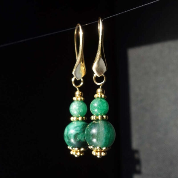 Mica Fuchsite Earrings Semi-Precious Gemstone Real 18k Gold Plated 925 Sterling Silver Hooks