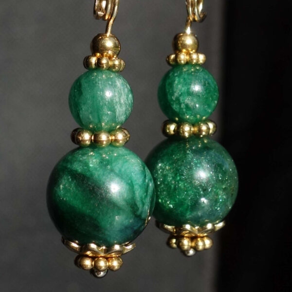 Mica Fuchsite Earrings Semi-Precious Gemstone Real 18k Gold Plated 925 Sterling Silver Hooks