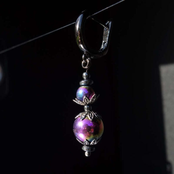 Iridescent Hematine Earring Semi-Precious Stone Magnetic Rainbow Hematite Beads Hematine Magnetic Hematite Hypoallergic English Lock Hook