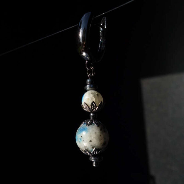 K2 Granite Raindrop Azurite Earring Semi-Precious Stone Beads Hematine Magnetic Hematite Hypoallergic English Lock Hook