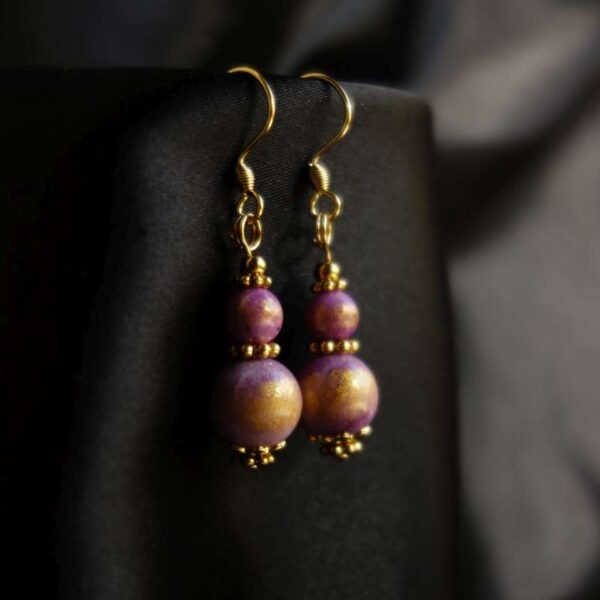 Lavender Purple Golden Breath Earrings Lapis Lazuli Imitation Artstone Hypoallergic Stainless Steel Hooks