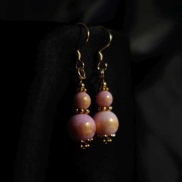 Pink Golden Breath Earrings Lapis Lazuli Imitation Artstone Hypoallergic Stainless Steel Hooks