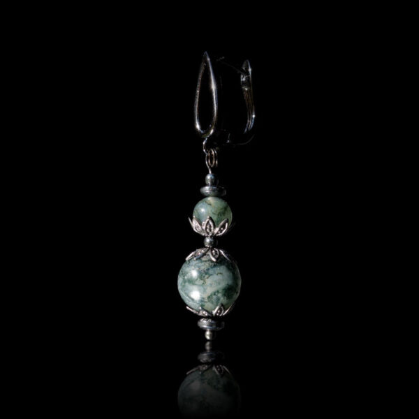 Misty Moss Agate Earring Semi-Precious Stone Beads Hematine Magnetic Hematite Hypoallergic English Lock Hook