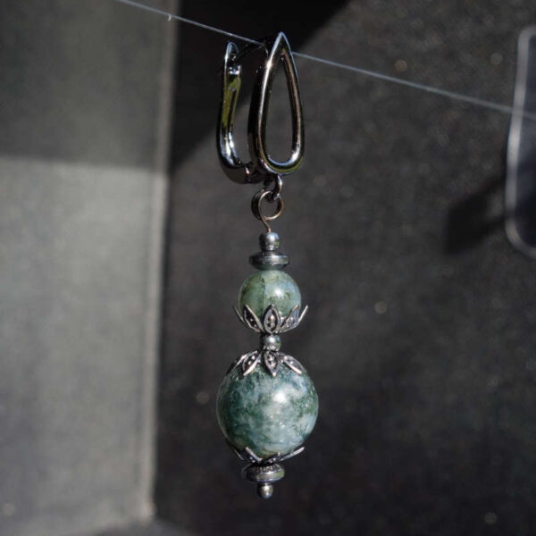 Misty Moss Agate Earring Semi-Precious Stone Beads Hematine Magnetic Hematite Hypoallergic English Lock Hook