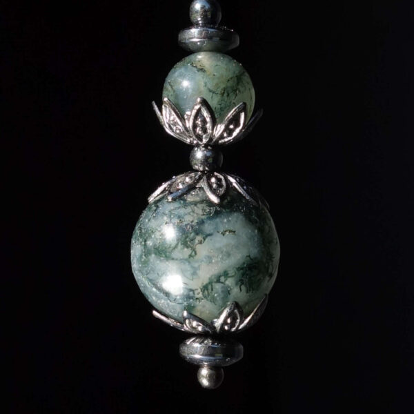 Misty Moss Agate Earring Semi-Precious Stone Beads Hematine Magnetic Hematite Hypoallergic English Lock Hook