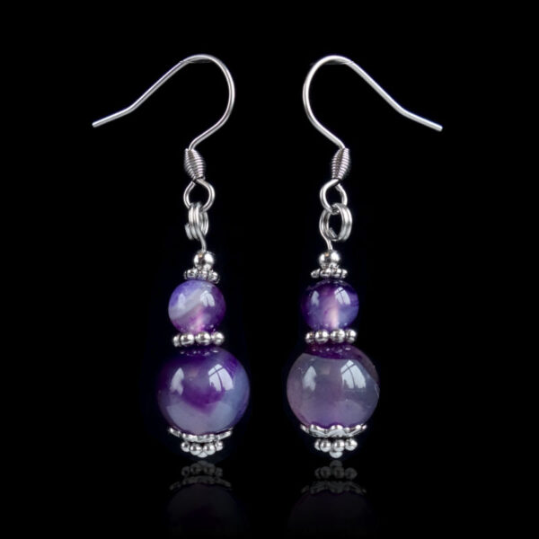 Misty Purple Dyed Agate Earrings Semi-Precious Stone Hypoallergic Stainless Steel Hooks