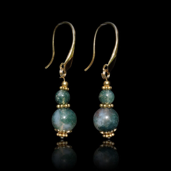 Misty Moss Agate Earrings Semi-Precious Stone Real 18k Gold Plated 925 Sterling Silver Hooks