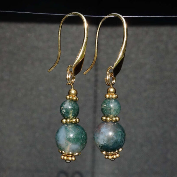 Misty Moss Agate Earrings Semi-Precious Stone Real 18k Gold Plated 925 Sterling Silver Hooks