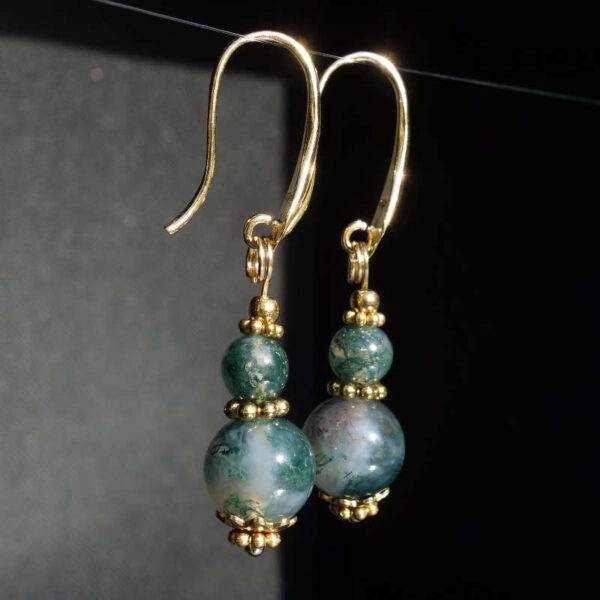 Misty Moss Agate Earrings Semi-Precious Stone Real 18k Gold Plated 925 Sterling Silver Hooks