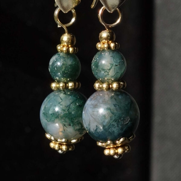 Misty Moss Agate Earrings Semi-Precious Stone Real 18k Gold Plated 925 Sterling Silver Hooks