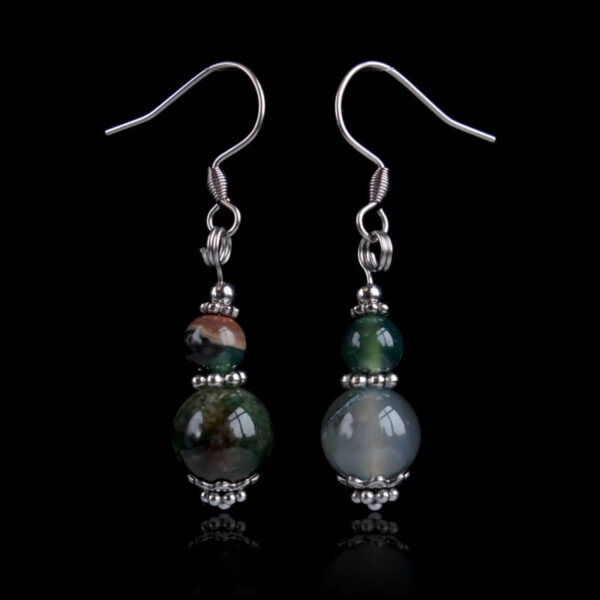 Mossy Green Dyed Agate Earrings Semi-Precious Stone Hypoallergic Stainless Steel Hooks