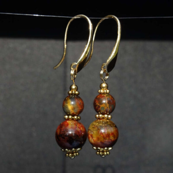 Fiery Namibia Phoenix Pietersite Eagle's Eye Earring Semi-Precious Stone Beads Real 18k Gold Plated 925 Sterling Silver Hooks